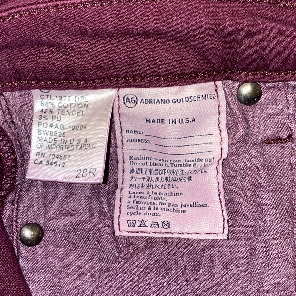 AG Adriano Goldschmied Size 28R The Stevie Ankle Slim Straight Leg Burgundy Jean - Picture 5 of 16